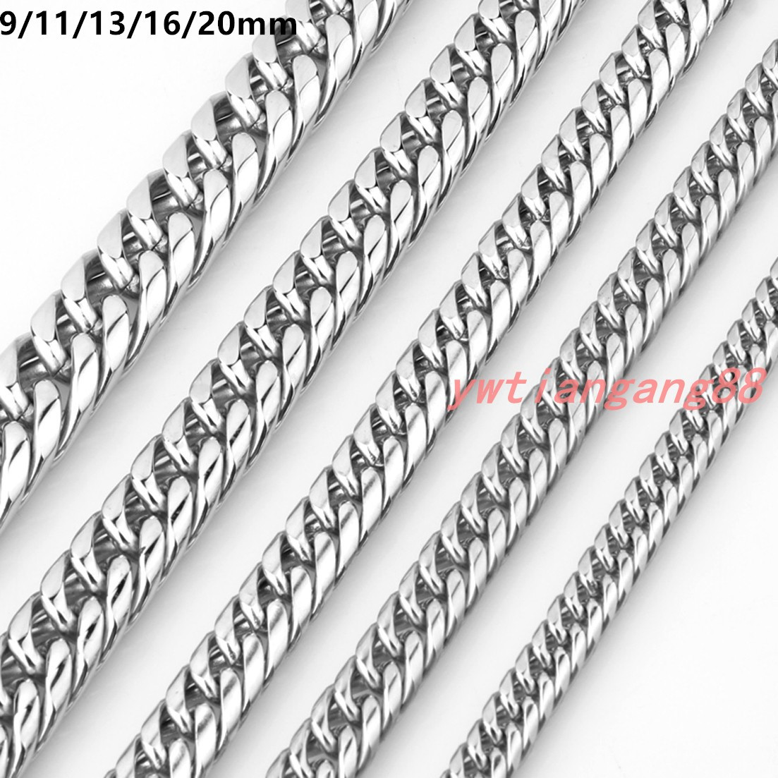 9/11/13/16/20mm Stainless Steel Mens Curb Link Chain Silver Gold Black Necklace