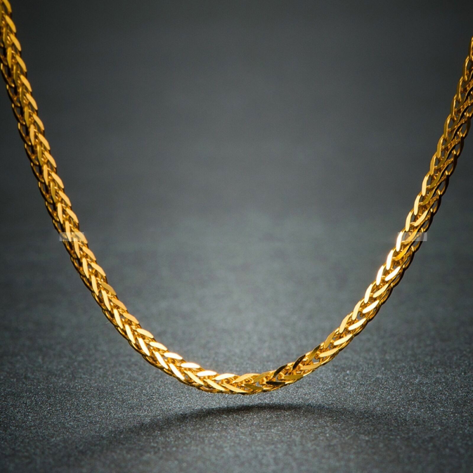 Real 18K Yellow Solid Gold Necklace Women Wheat Link 1.2mm Lucky Chain 18″L
