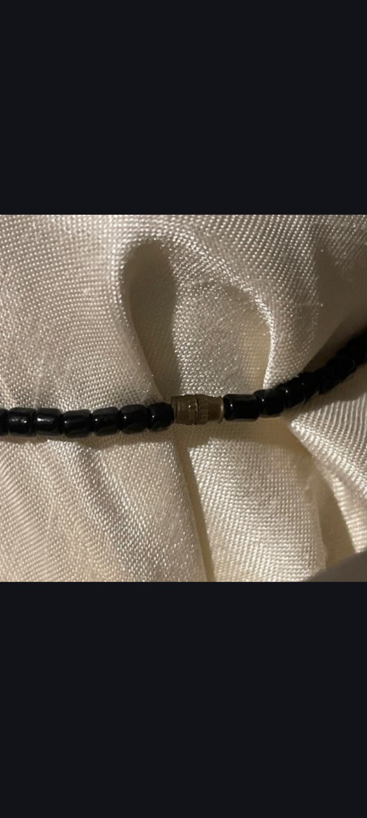 Black Beaded Ball Chain Necklace w/ Orange Rectangle Pendant Charm, Stone Glass