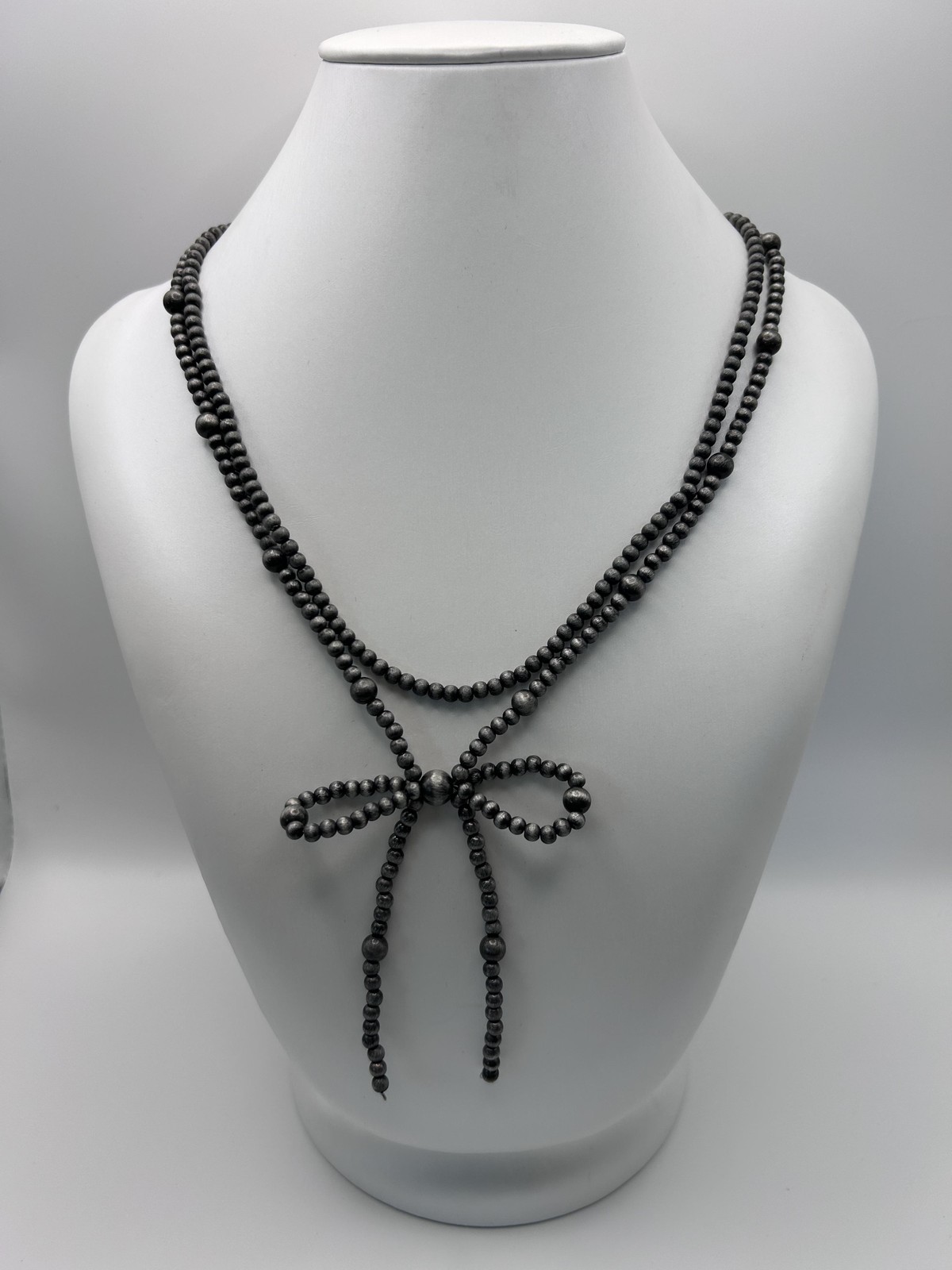 Necklace Black Beaded Layered Y-Drop Bow Tassel Lobster Clasp Fashion Statement