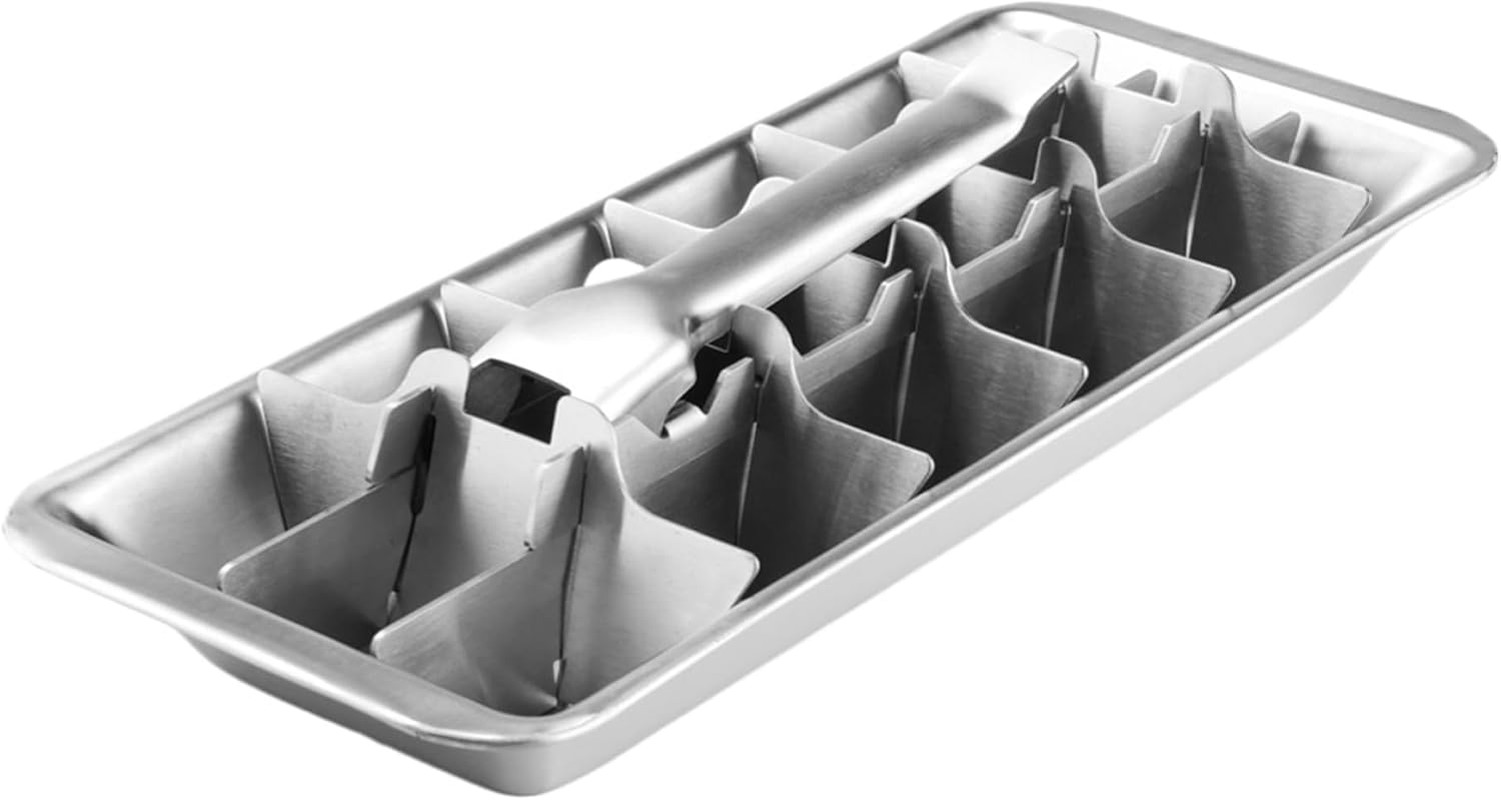 Stainless Steel & Metal Ice Cube Trays with Handle – 18-Slot Small Ice Cube Mold
