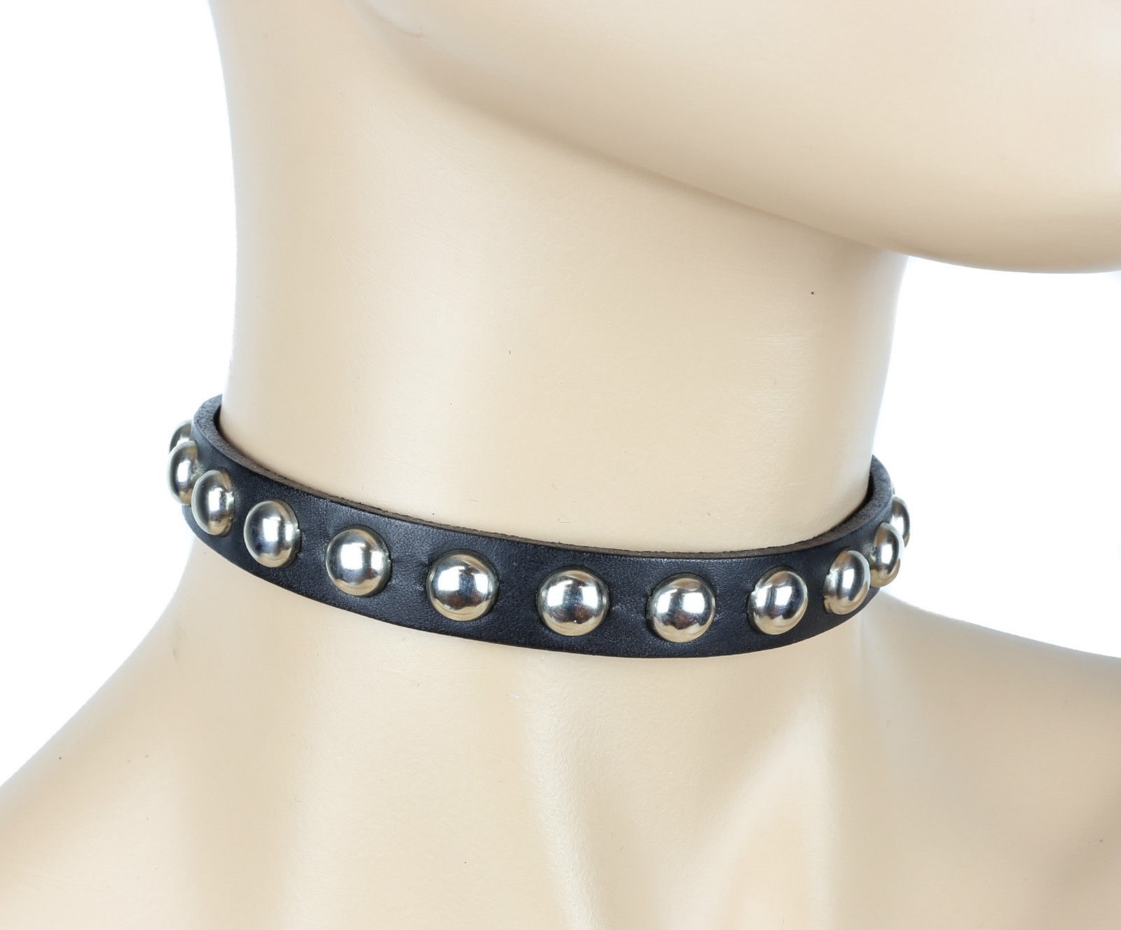 Round Stud Leather Punk Goth Choker Genuine Leather 1/2″ Collar NCIS Abby