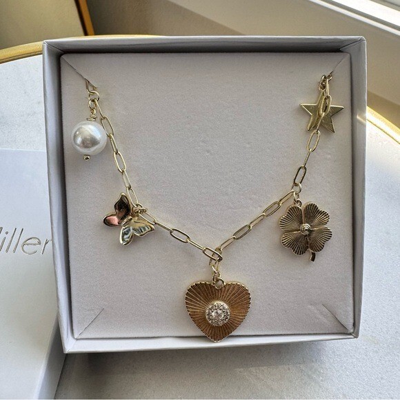 Jennifer Miller 14k Gold Plated & CZ Heart Charm Necklace