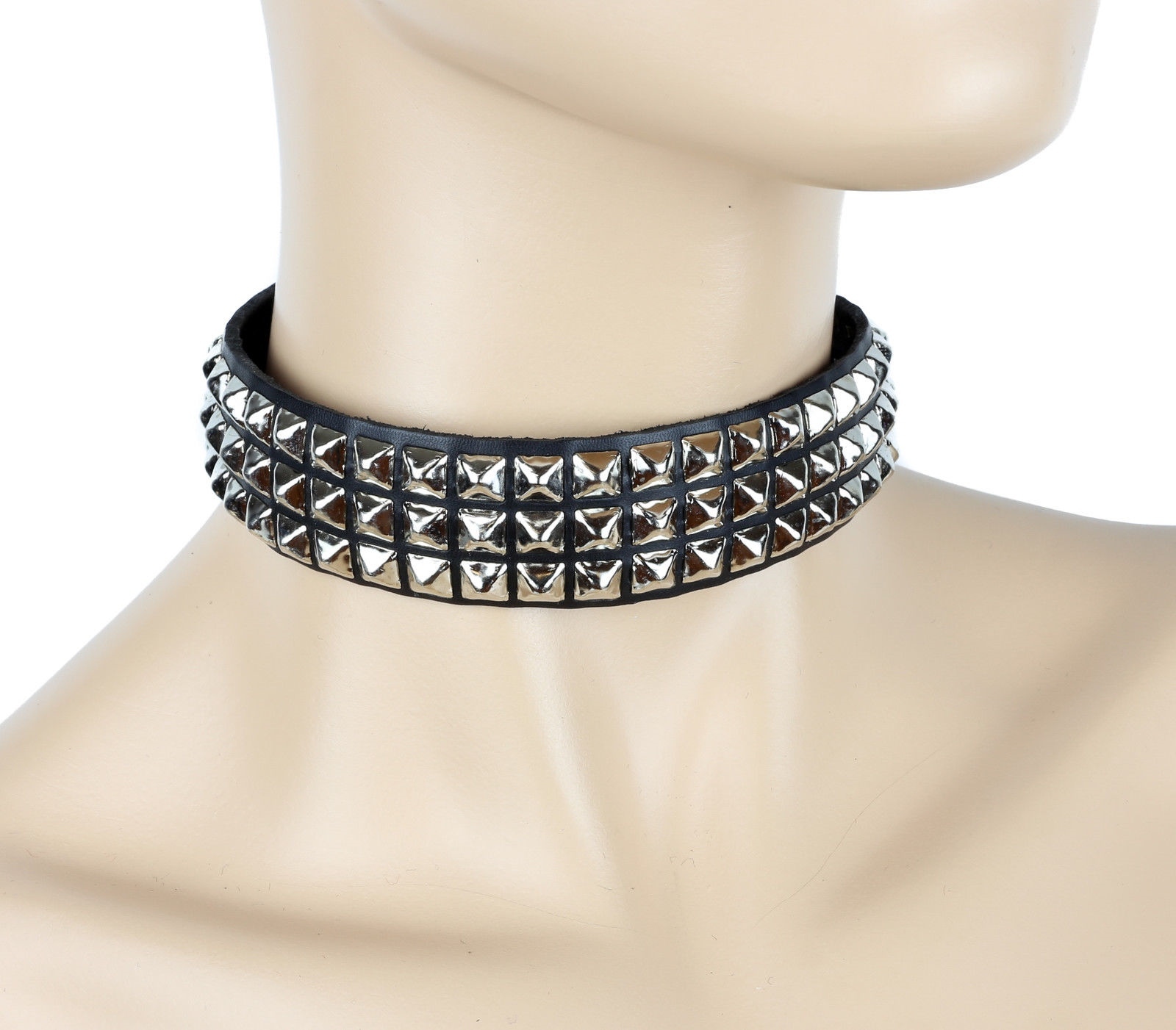 Three Row Mini 1/4″ Pyramid Studded Punk Goth Rockers Collar Genuine Leather