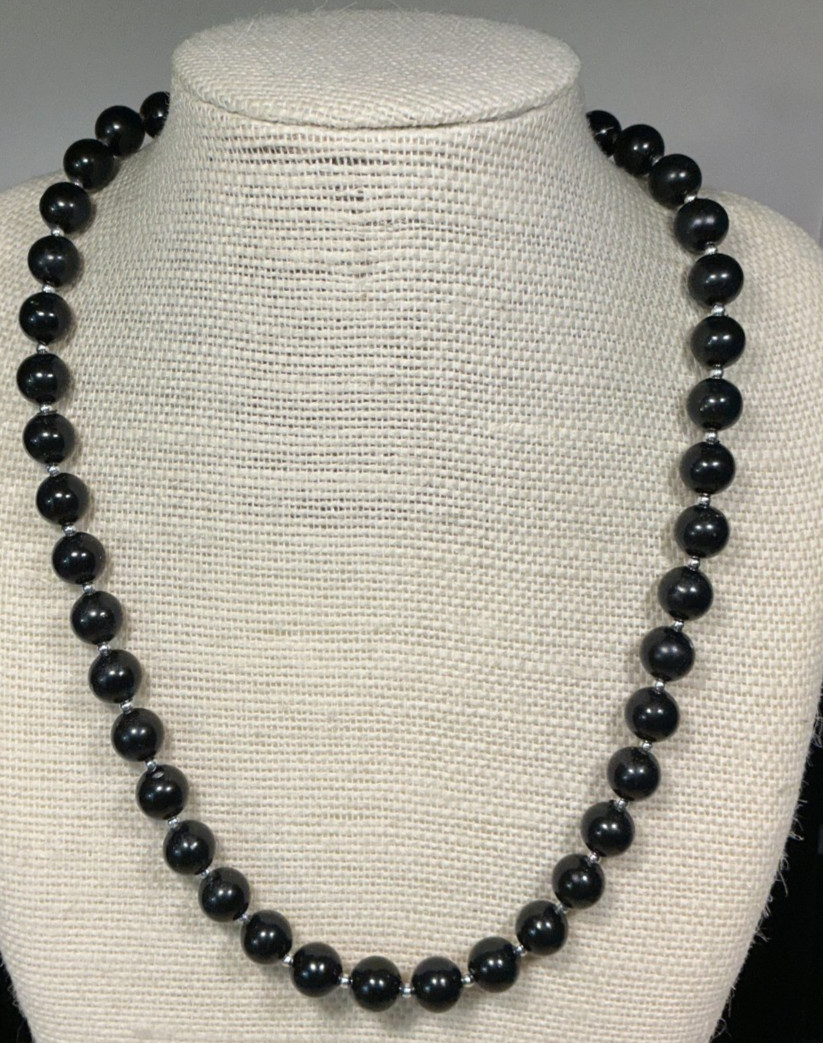 Fashion Necklace Black Plastic Silver Tone Metal Beaded Choker Lot 104B