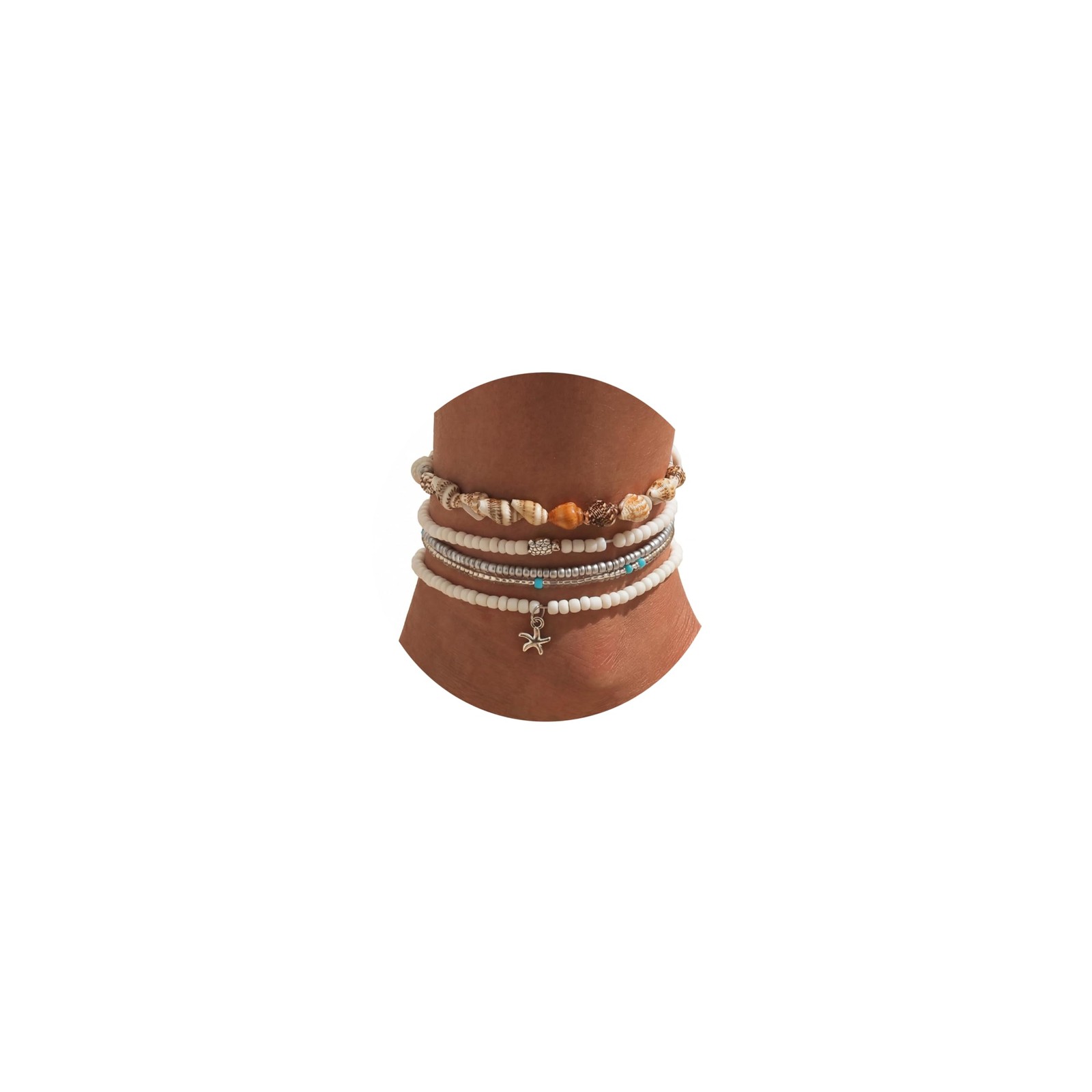 Qceasiy Bead Ankle Bracelets Set For Women, Adjustable Boho One Size, Gold