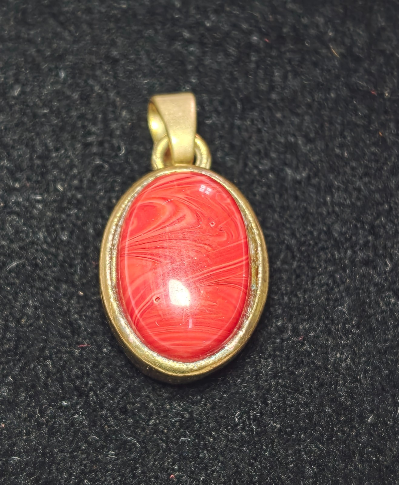 Oval Red Coral Swirl Cabochon Pendant in Brushed Gold Bezel Jewelry for Unisex