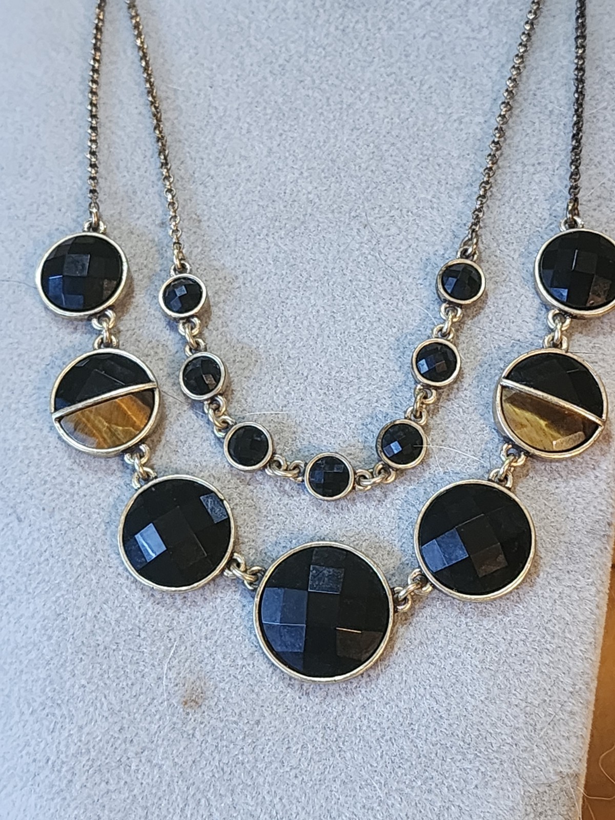 Lucky Brand Real Tigers Eye & Faceted Black Resin 2 Strand Necklace