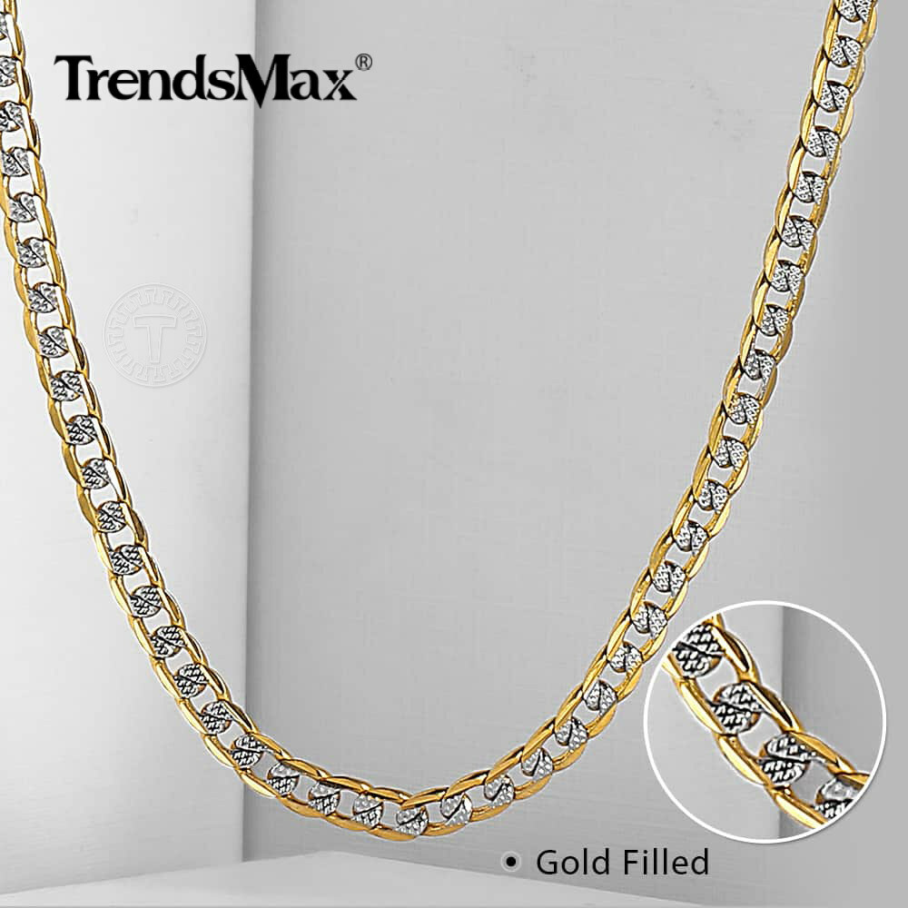 4mm 18-30″ Diamond-Cut Curb Cuban Link Gold Plated Chain Necklace Men Women Gift