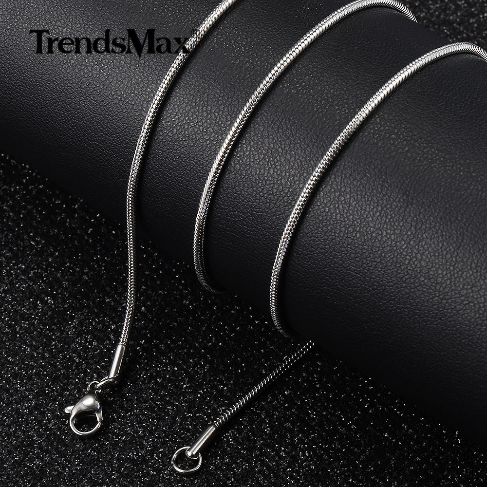 0.9mm-2.0mm Silver Solid Stainless Steel Round Snake Chain Necklace Unisex Link