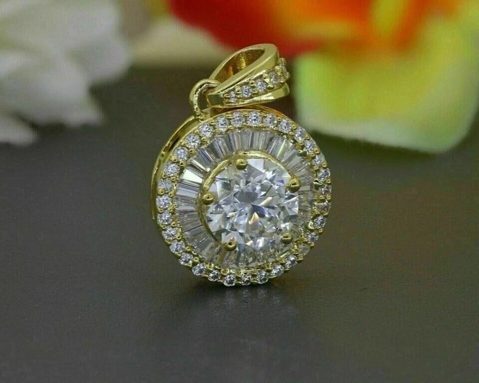 2.50Ct Round Cut Simulated Diamond Women’s Pretty Pendant 14k Yellow Gold Plated