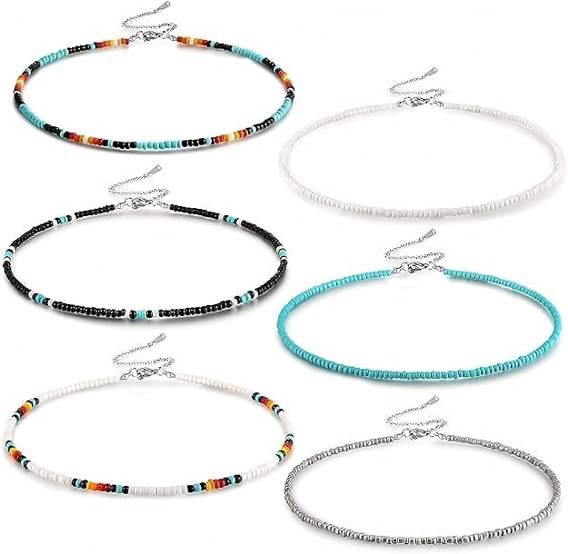 Western Bead Choker Necklace Set Handmade Glass Seed Bead Boho Bohemian Hippie