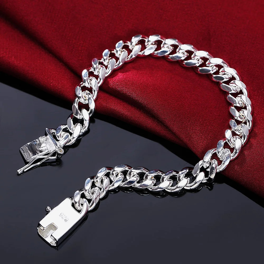 Men’s 925 Sterling Silver Exquisite 10MM Solid Chain Bracelet Fashion Jewelry