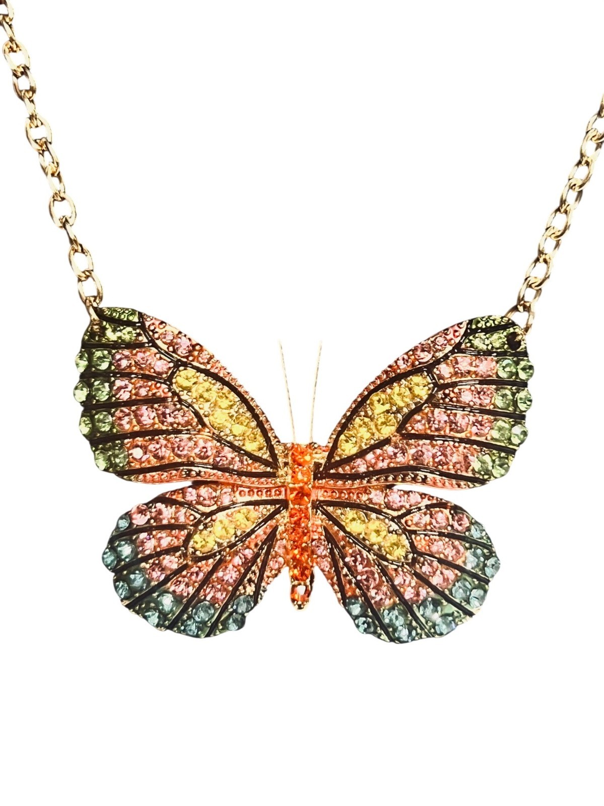 Cara NY Gold Tone With Multiple Colored Rhinestone Butterfly Necklace (6283-1-2)