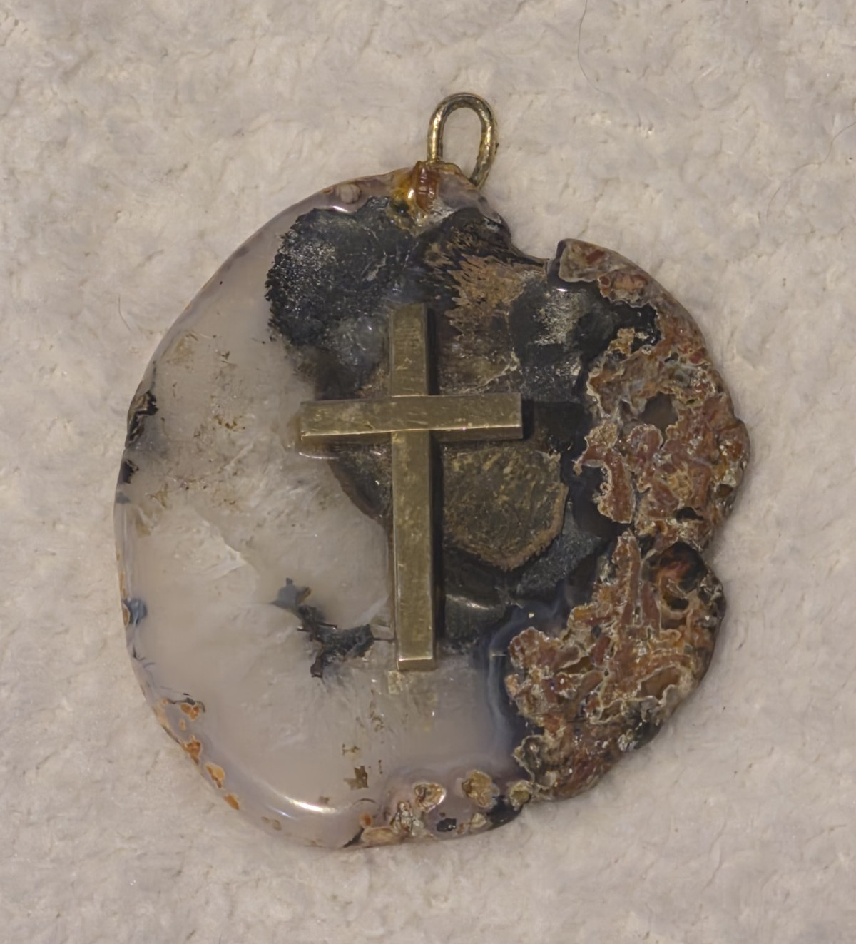Large 2.5 Inch Natural Agate Slice Cross Pendant