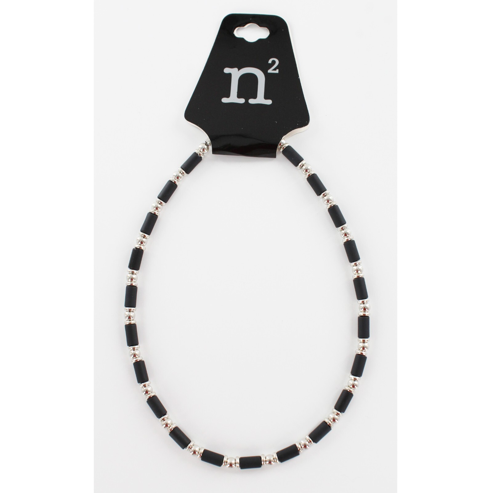 New Mens 18″ Surfer Style Silver & Black Beaded Necklace #N2609