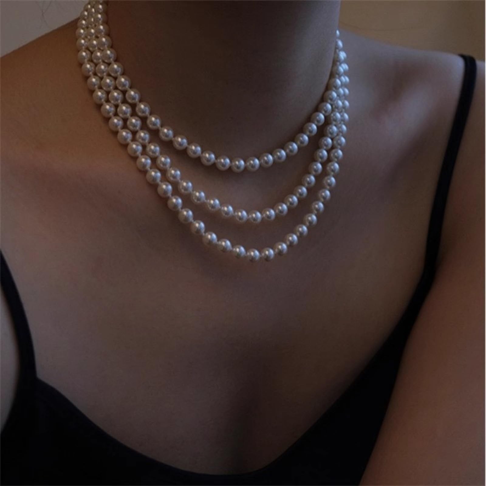 Long Pearl Necklaces for ,Vintage Elegant Faux White Pearl Multi Strand Layer…