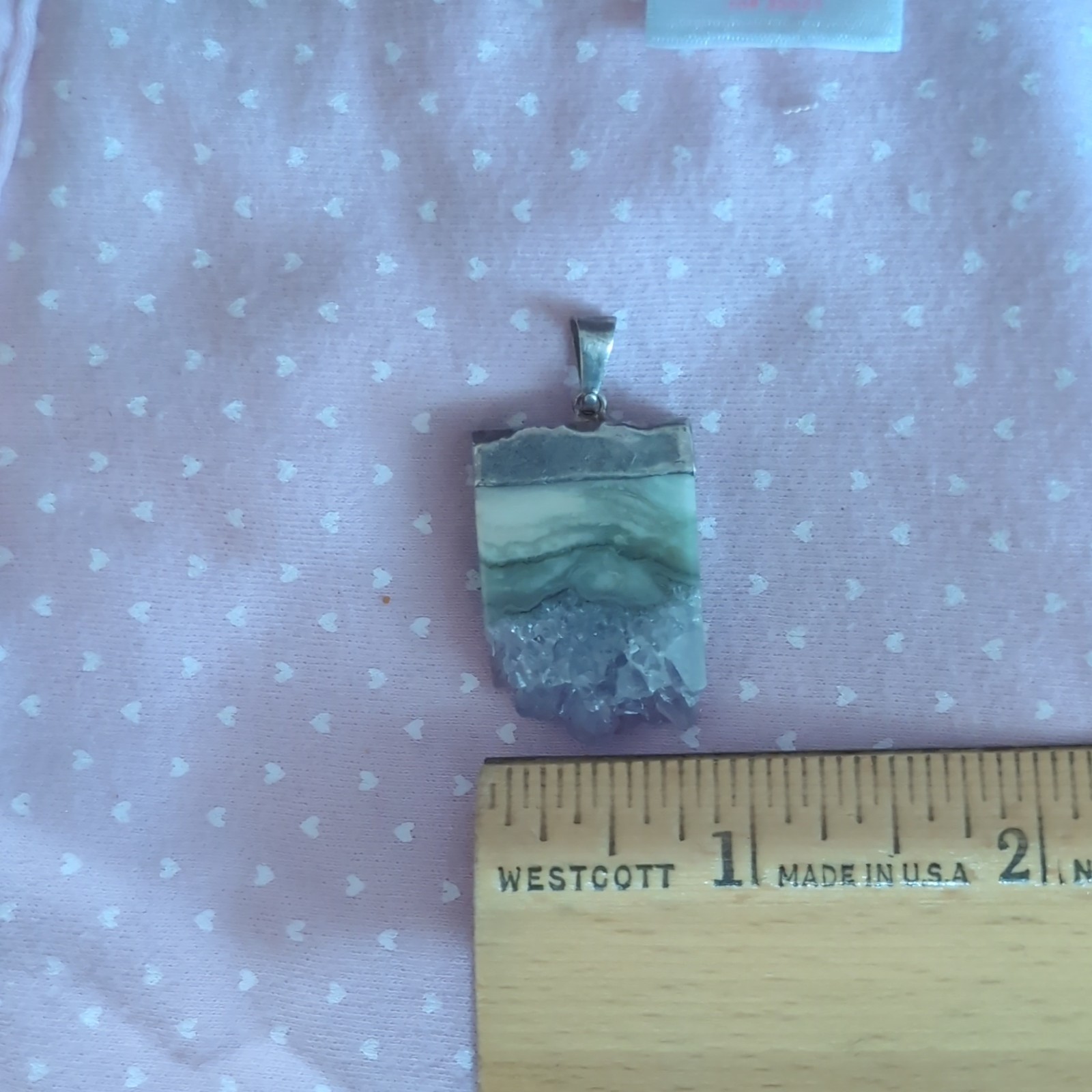 Silver Tone Quartz Druzy Pendant Green White Purple