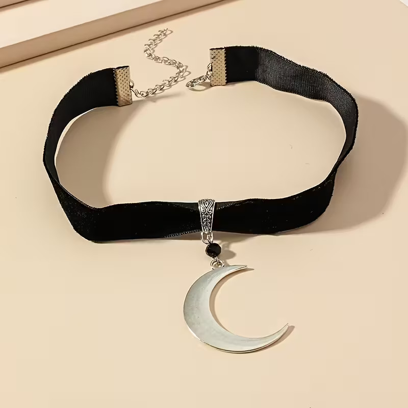 Silver Half Moon Pendant and Choker Necklace! FREE SHIPPING IN USA!