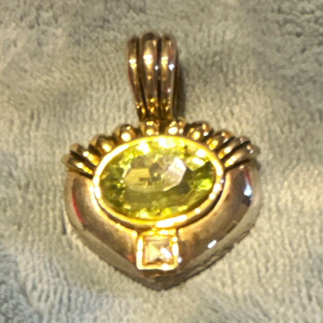 Gold Metal Heart Charm Pendant, Oval Bezel Center Setting, Love Theme Pendant