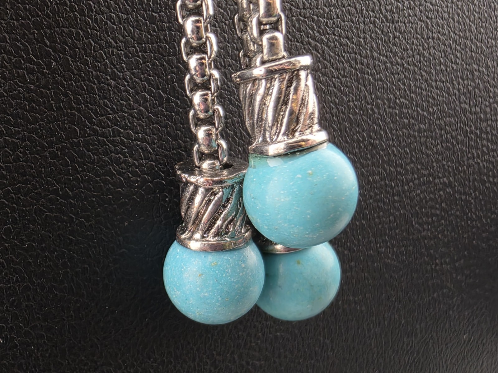 Southwestern Turquoise Tassel Pendant Necklace Heavy Silver Tone 16½” – 19½”