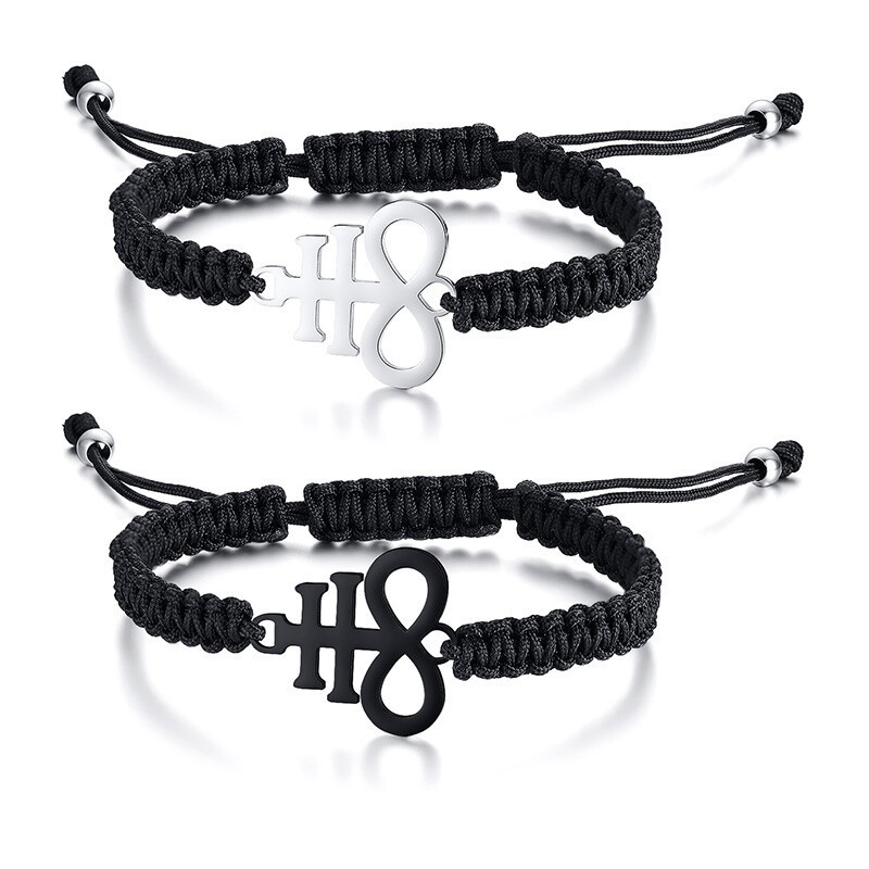 Braided Rope Men Bracelet Cuff Satanic Sigil of Lucifer Inverted Crucifix Cross
