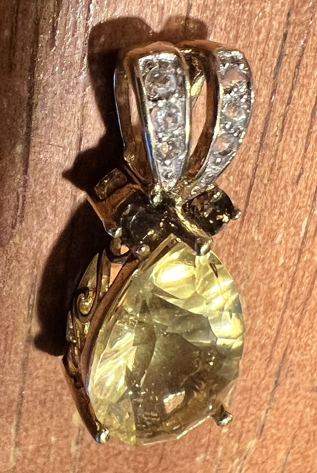 Gold Tone Sterling Large Lemon Quartz or Citrine(?) Necklace Thailand 14x9x3mm