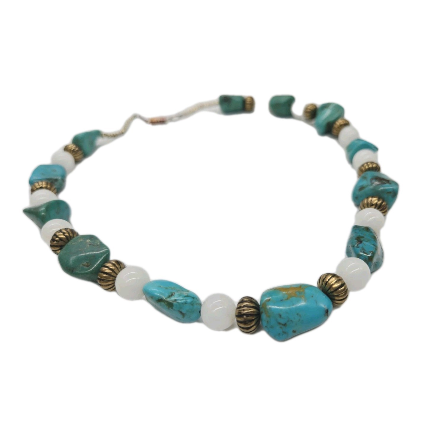 Turquoise Colored Dyed Stone oval link Choker Necklace Vintage 17 in
