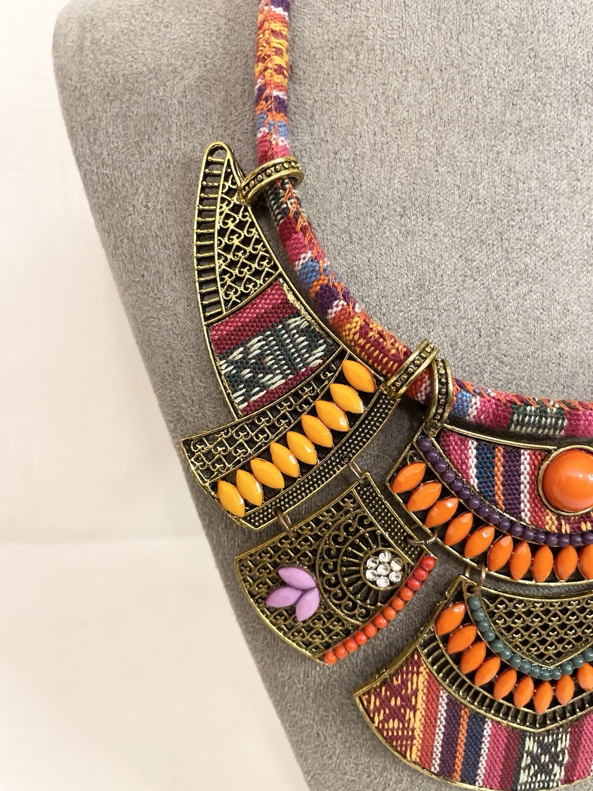 Turkish Bohemian Themed Rusty Necklace Large Ethnic Vintage Boho Beaded Necklace