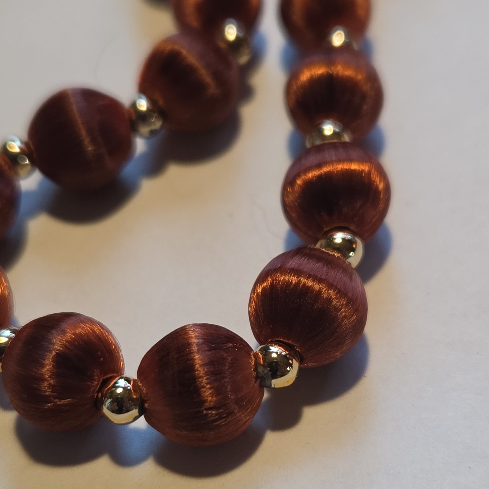 Brown Plastic Beaded Necklace, Round Beads with Gold Tone Spacer Beads