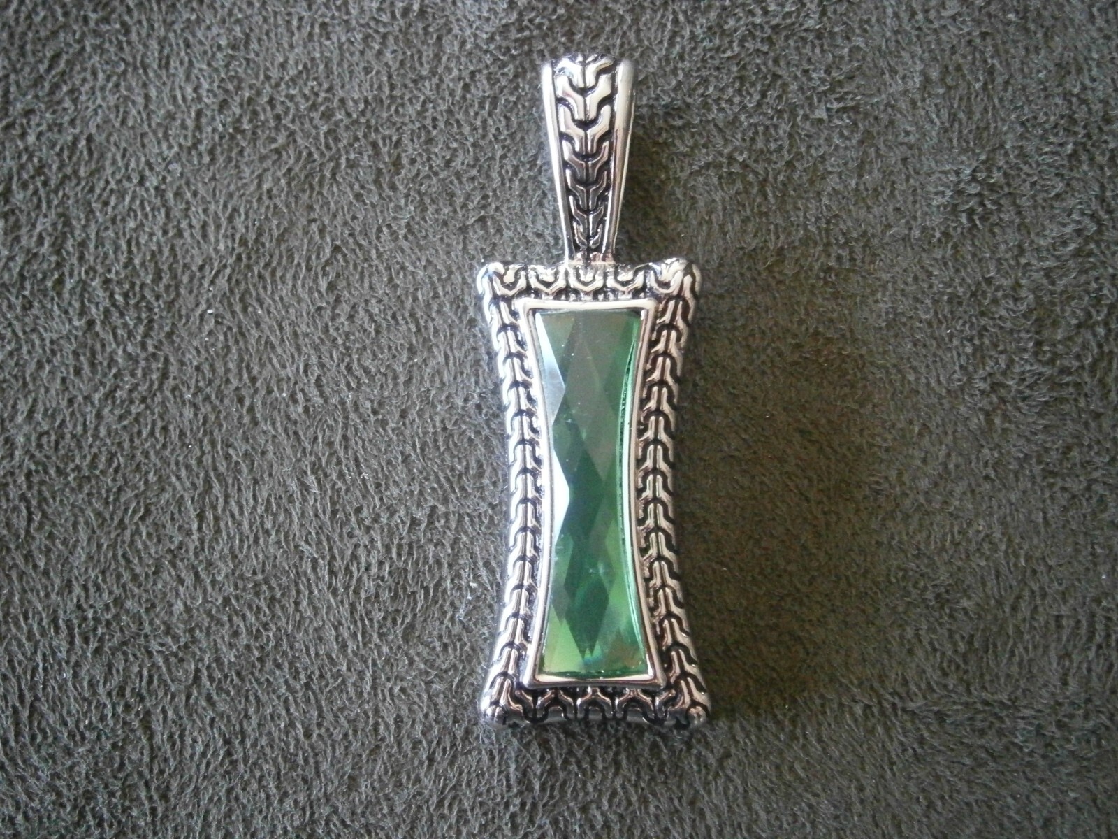 Lia Sophia Large Greek Isle Retired Green Crystal Silvertone Pendant 11.0g