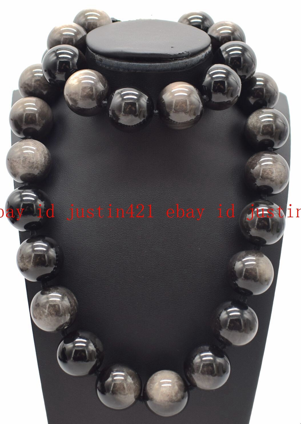 Huge 20mm Silver Eye Obsidian Round Gemstone Beads Necklace Bracelet 18/7.5″ AAA