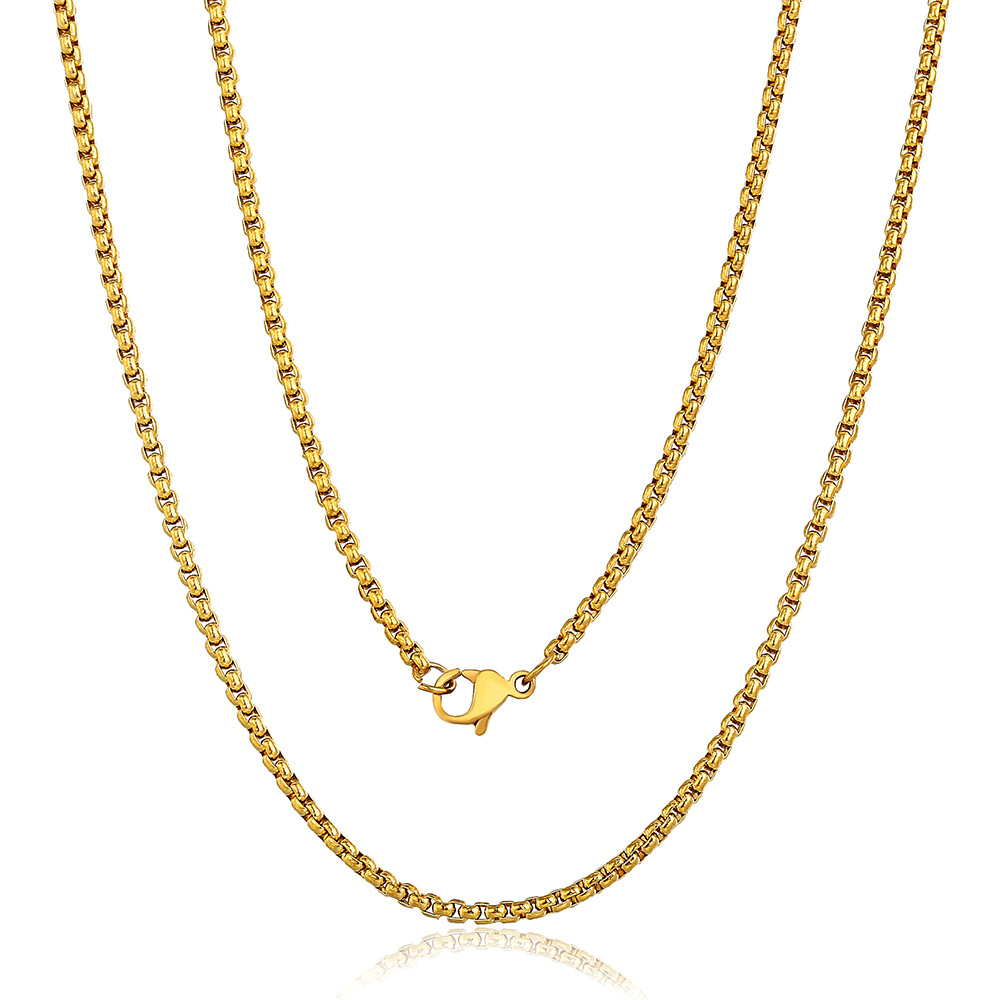 2mm 16″-30″ Box Link Gold Plated Stainless Steel Chain Necklace Men Women Unisex