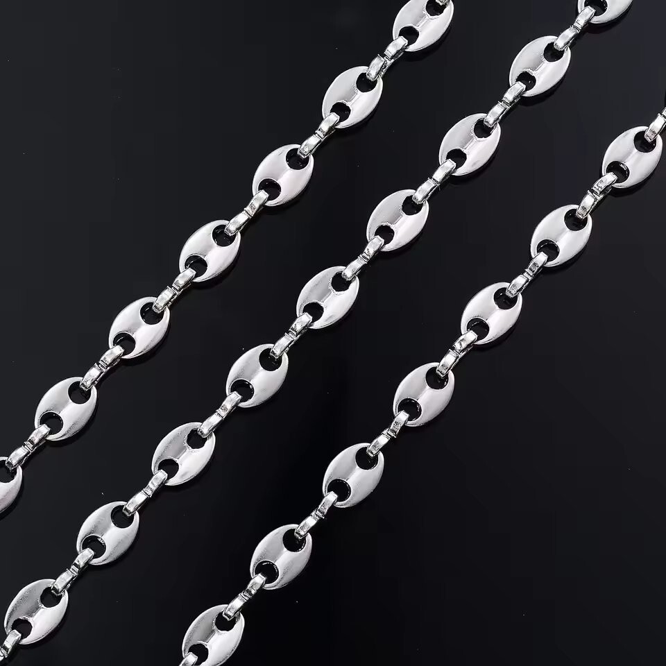 Puffed Mariner Chain Necklace Silver 316L Stainless Steel 5mm Wide 30 Inch Long