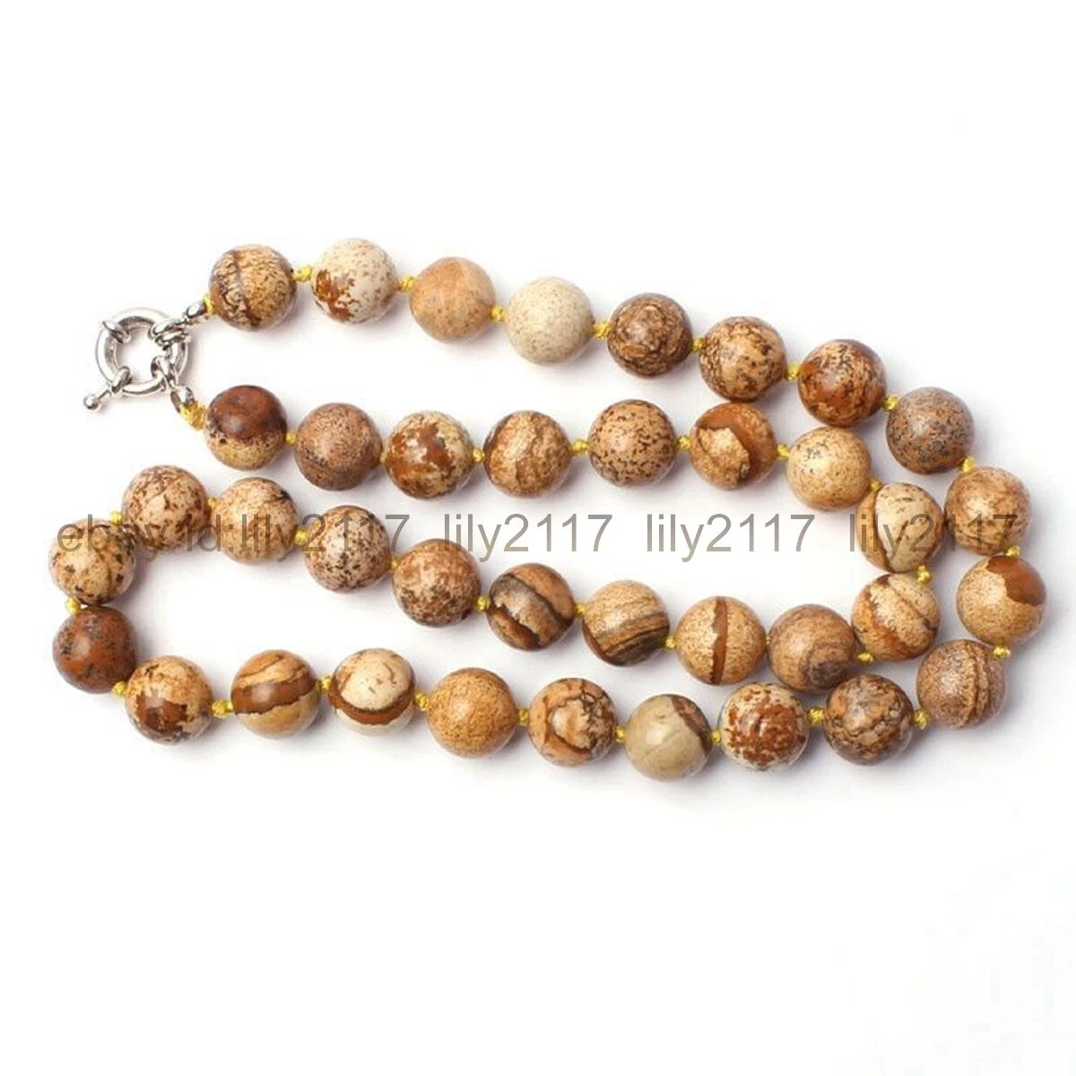 Fashion Natural Picture Stone Round Gemstone Beads Necklace 16-36″ 6/8/10/12mm