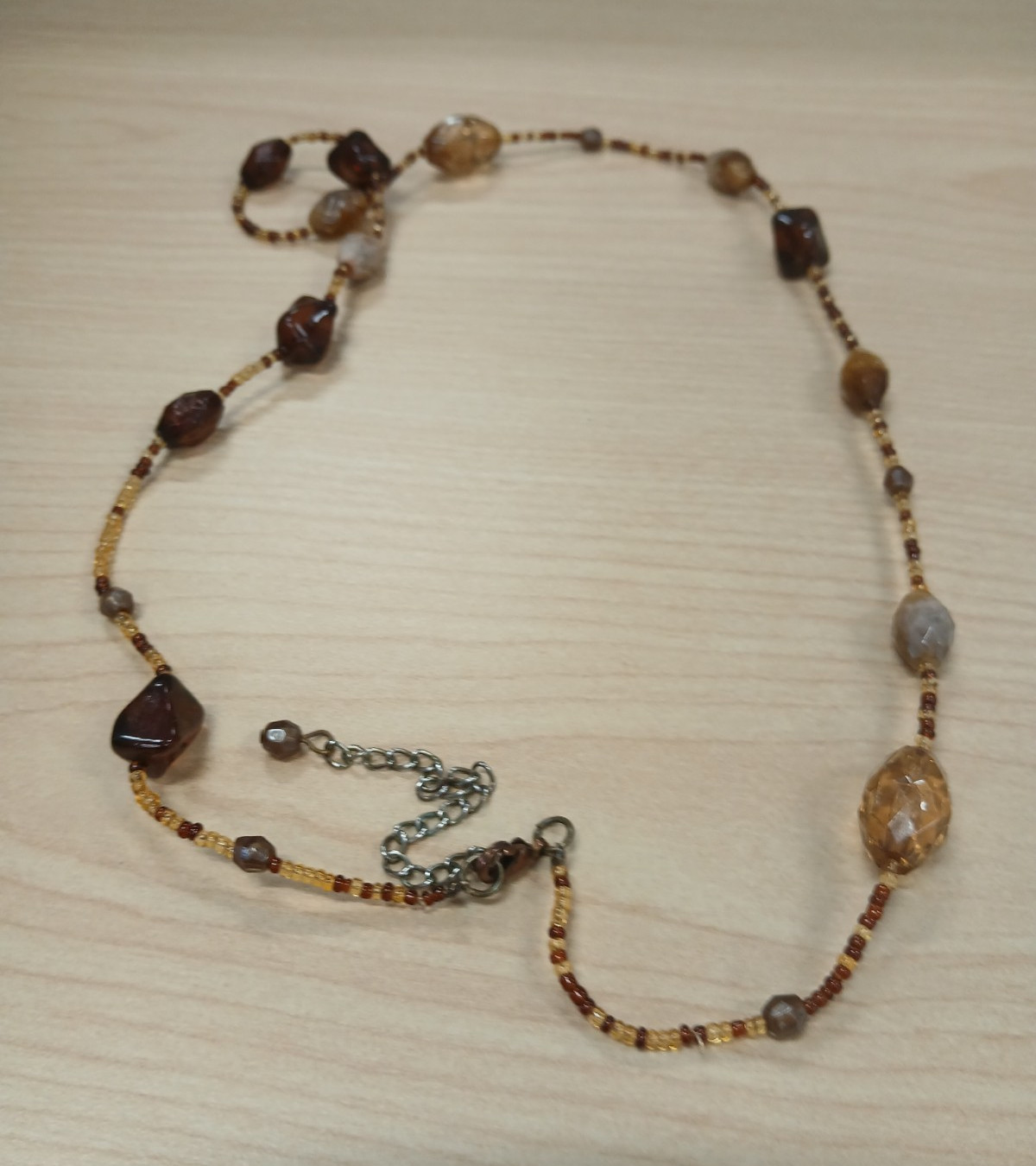 Brown Beaded Necklace Ball/Bead Chain Lobster Clasp Adjustable