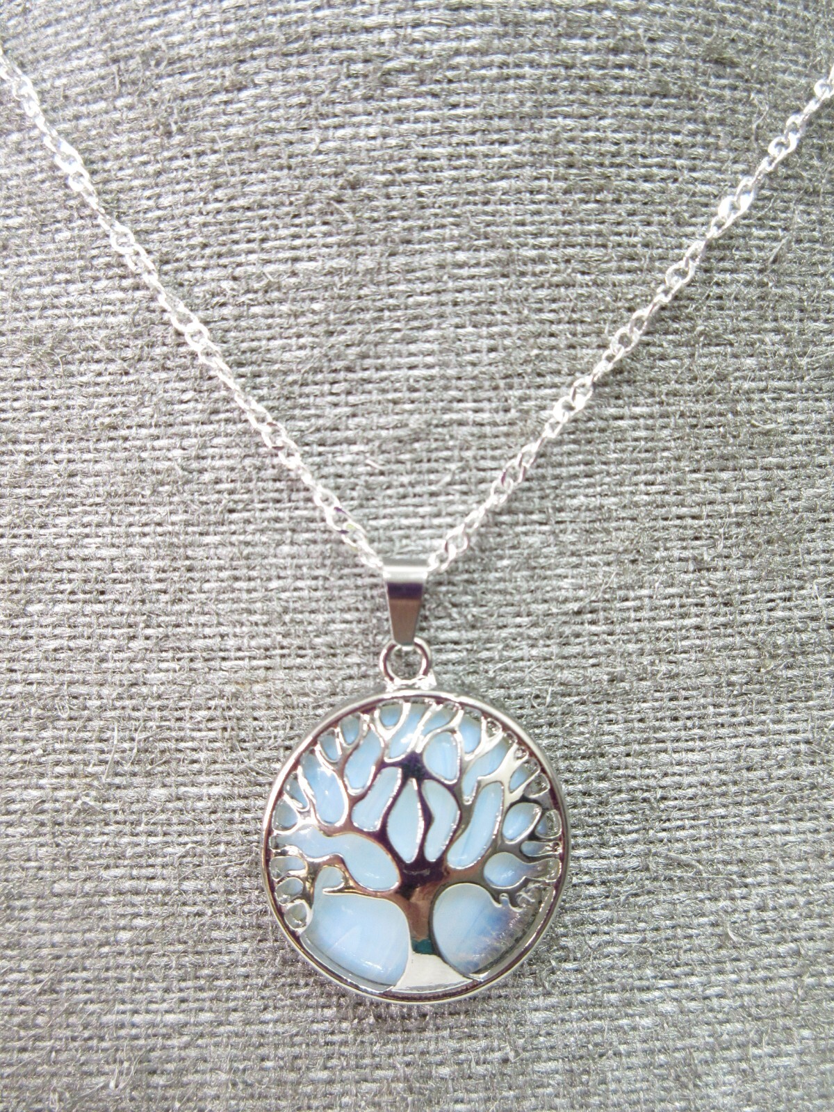 Tree Of Life Necklace Pendant Silver Gemstones Abalone Blue Family Strength Gift