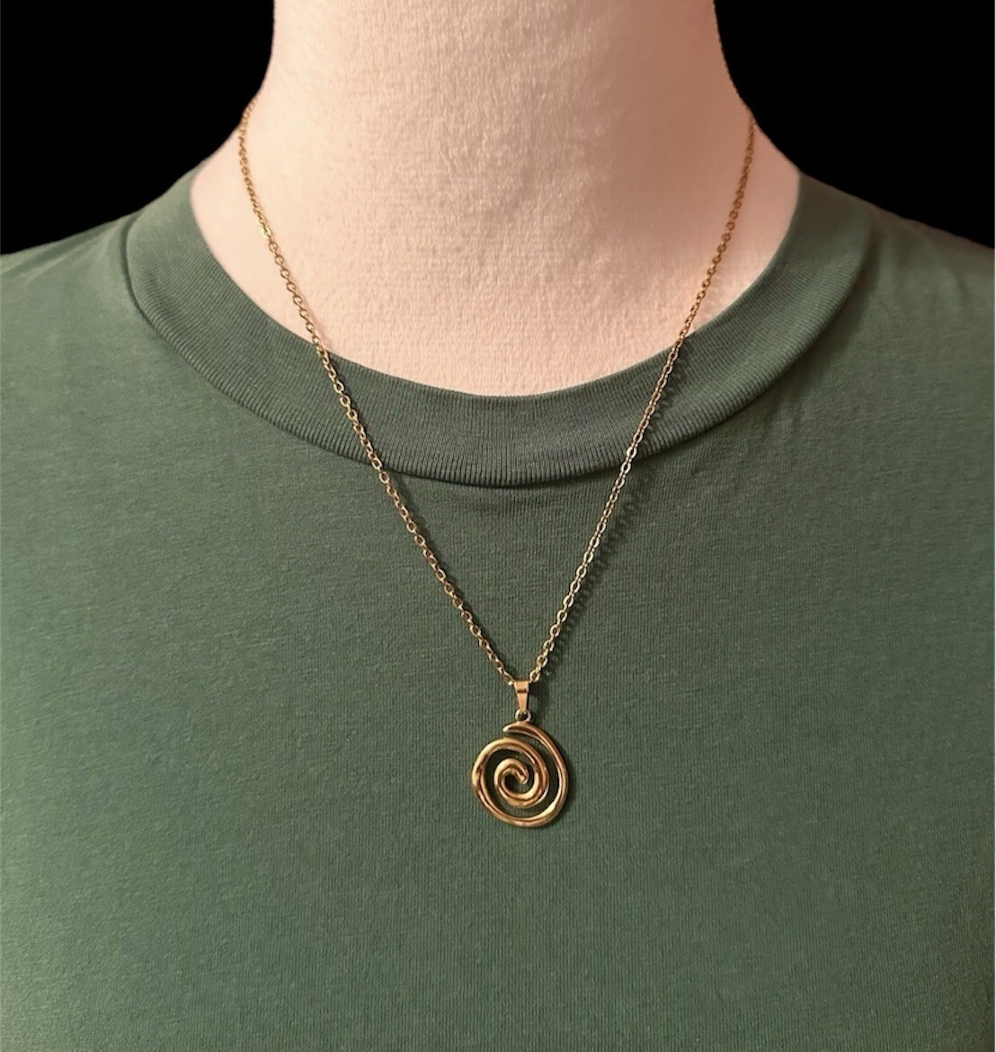 Spiral Swirl Pendant Necklace Chain Gold Tone Unisex Women Men Brand New