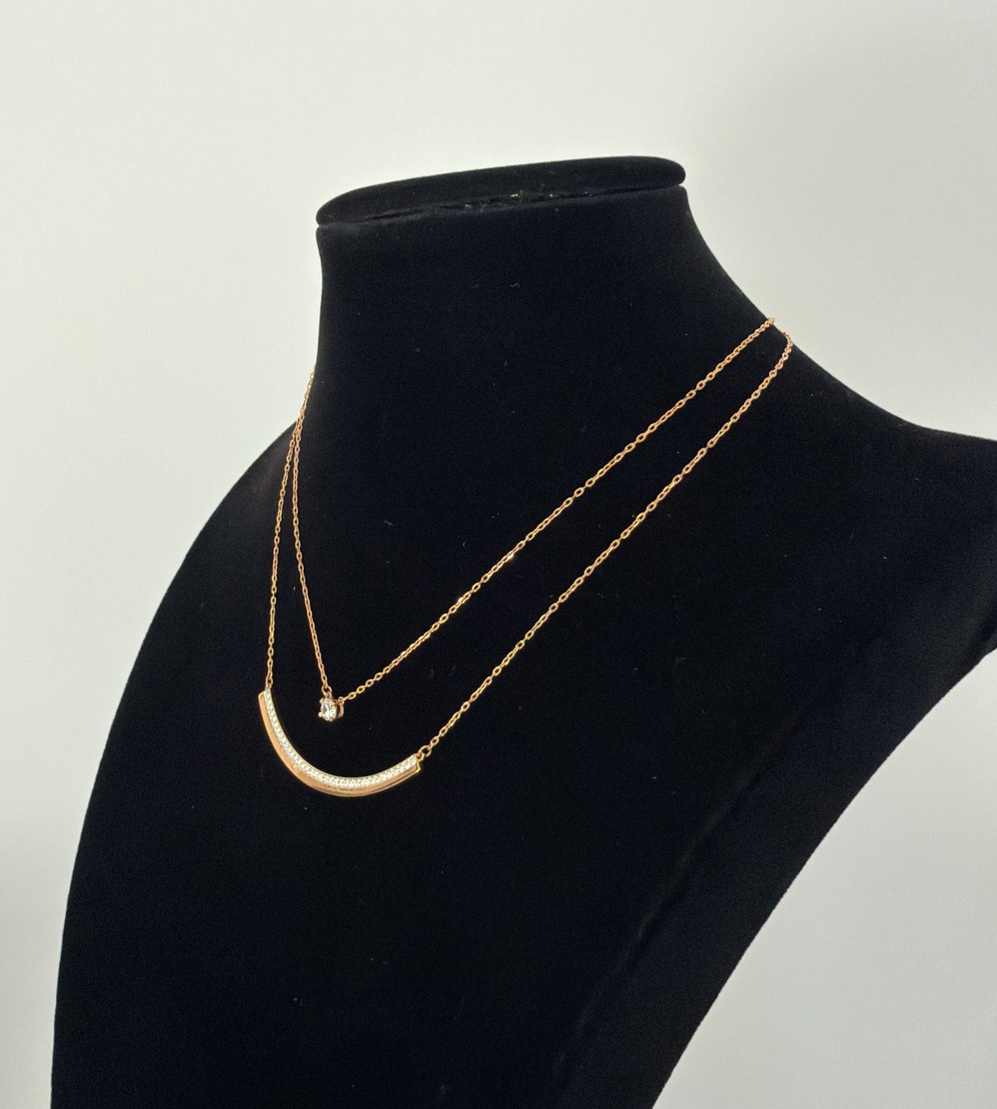 Swarovski FRESH Double Chain Layered Necklace Rose Gold Crystal Authentic Dainty