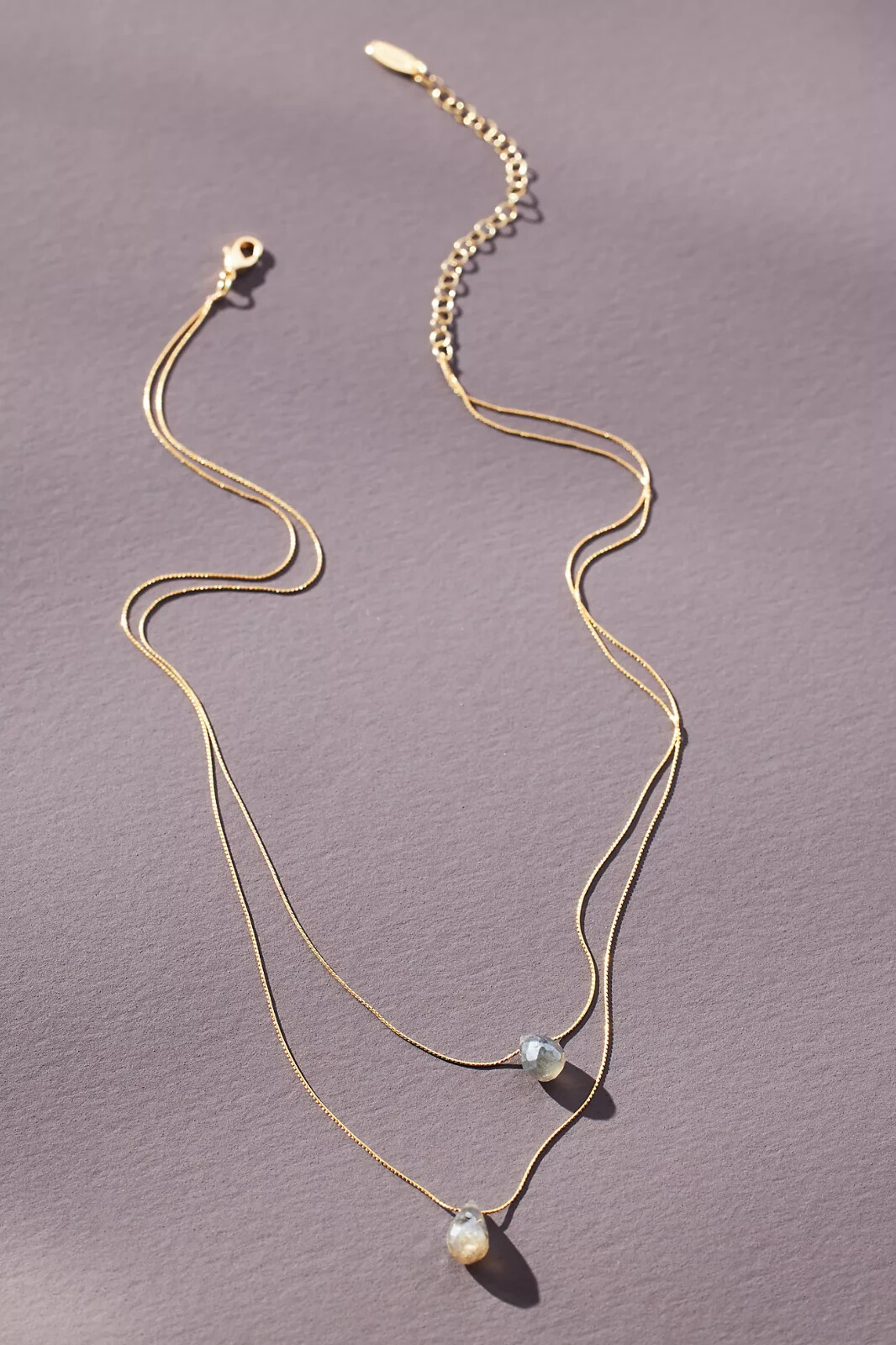 Anthropologie Serefina Layered Necklace Blue Gray Faceted Stones 14k Gold Plate