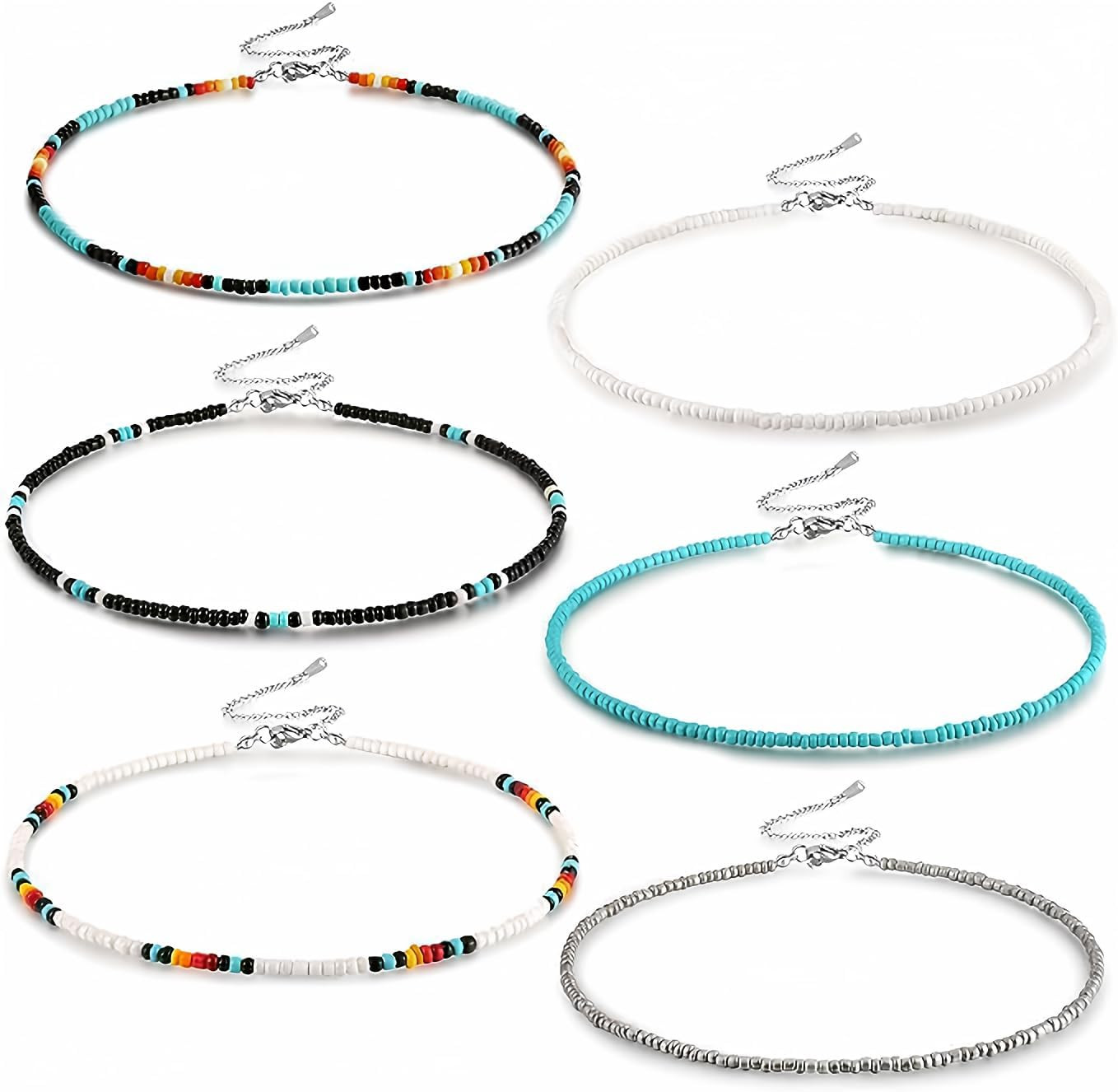 Western Bead Choker Necklace Set Handmade Glass Seed Bead Boho Bohemian Hippie N
