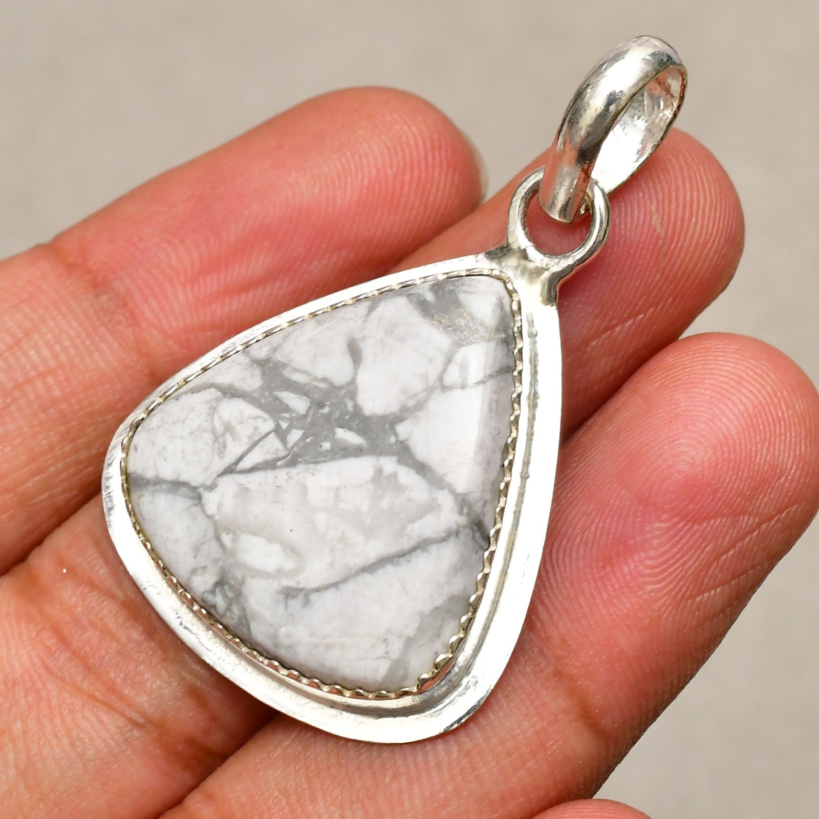 Howlite Gemstone Handmade 925 Sterling Silver Jewelry Pendant 1.65″