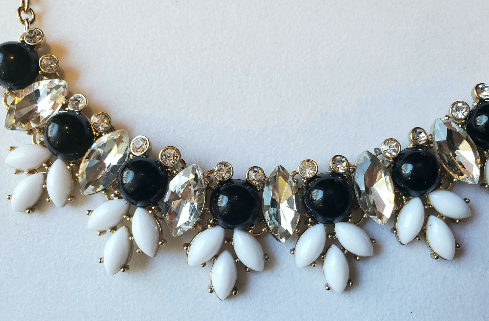 NWT Black & White CARA NY Rhinestone Opaque Jewel Ornate Bib Statement Necklace