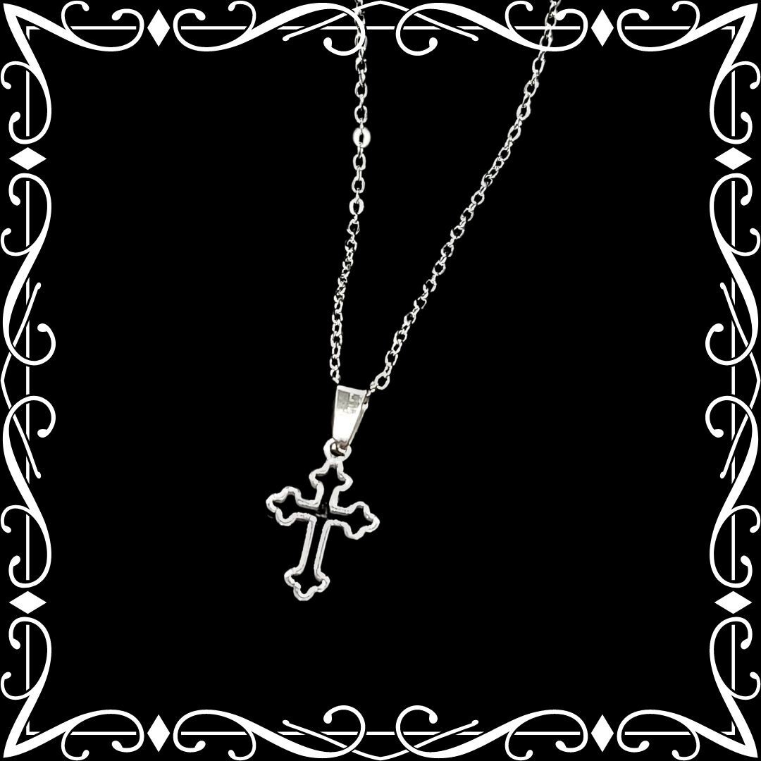 Stainless Steel Cutout Cross Pendant Necklace on 48 cm Chain – Very Dainty