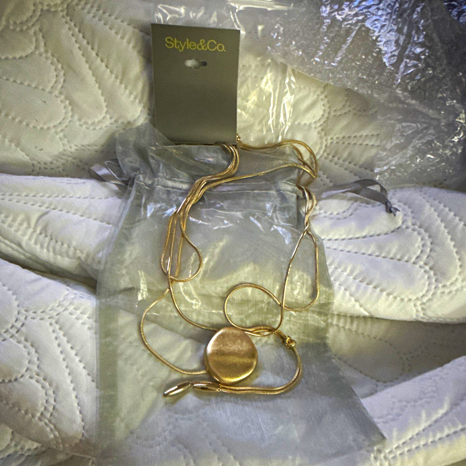 Style&Co. Gold Tone Snake Chain Necklace w/ Round Coin Pendant