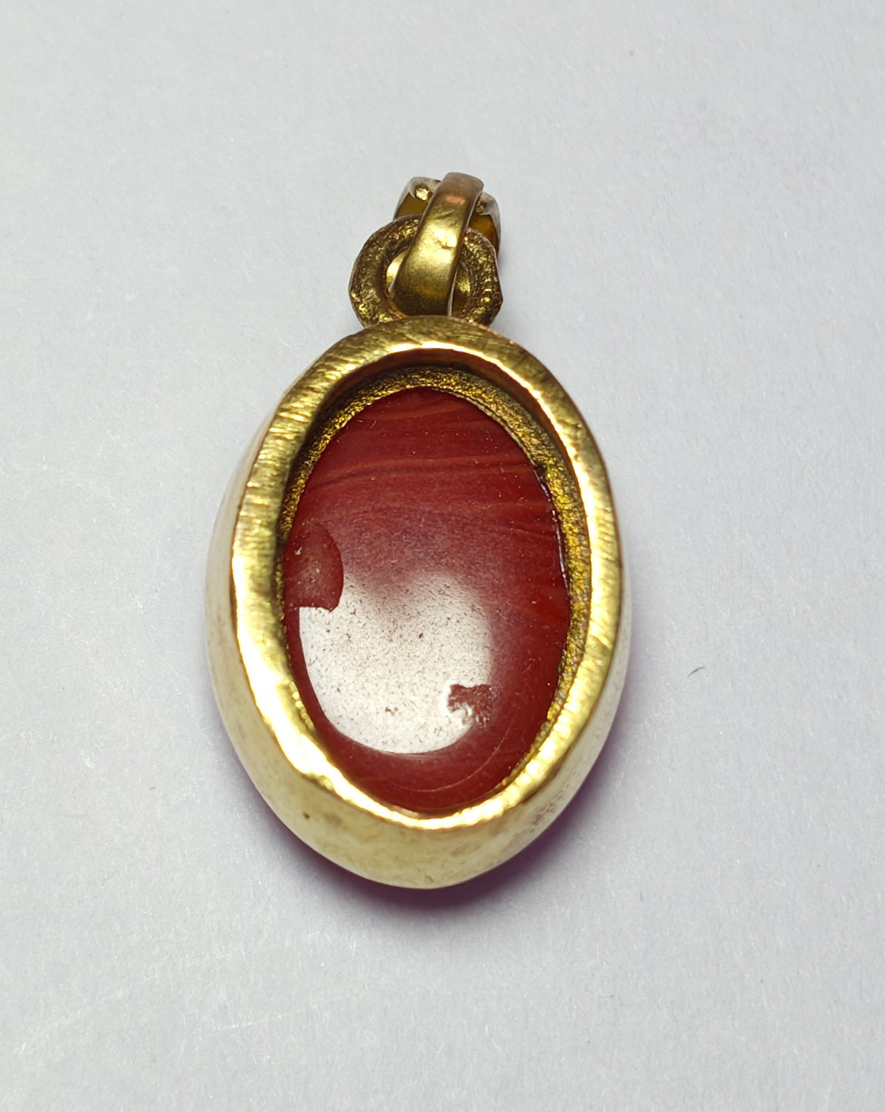 Oval Red Coral Swirl Cabochon Pendant in Brushed Gold Bezel Jewelry for Unisex