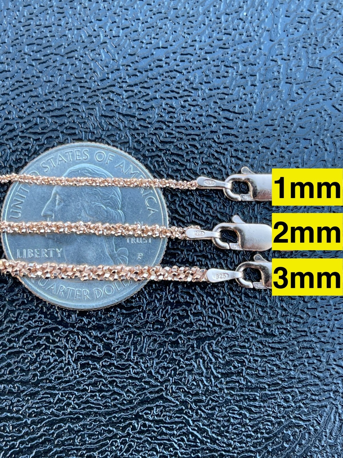14k Rose Gold Plated Solid 925 Sterling Silver Sparkle Rope Chain Necklace Iced