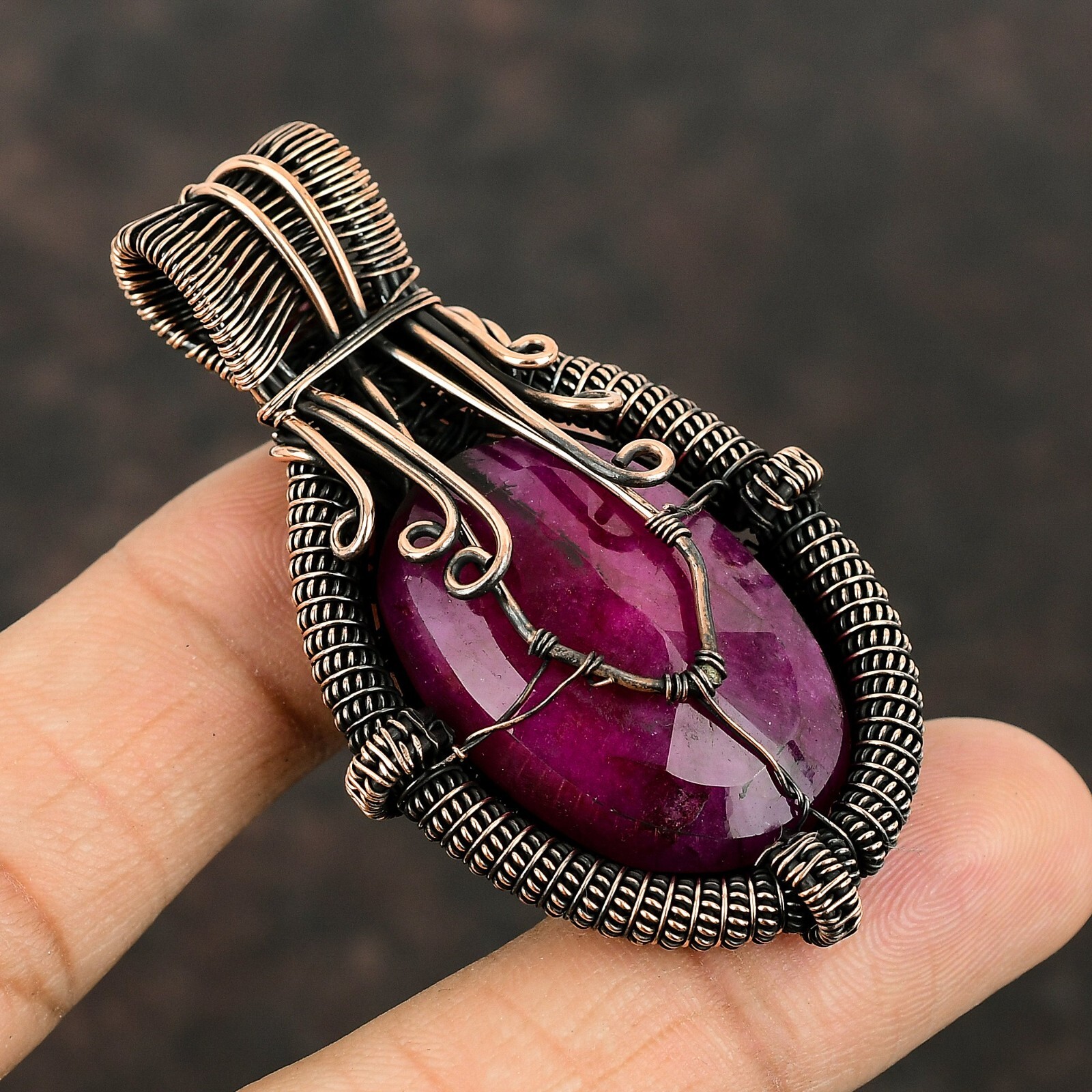Wire Wrapped Pendant Handcrafted Copper Designer Jewelry 2.56″
