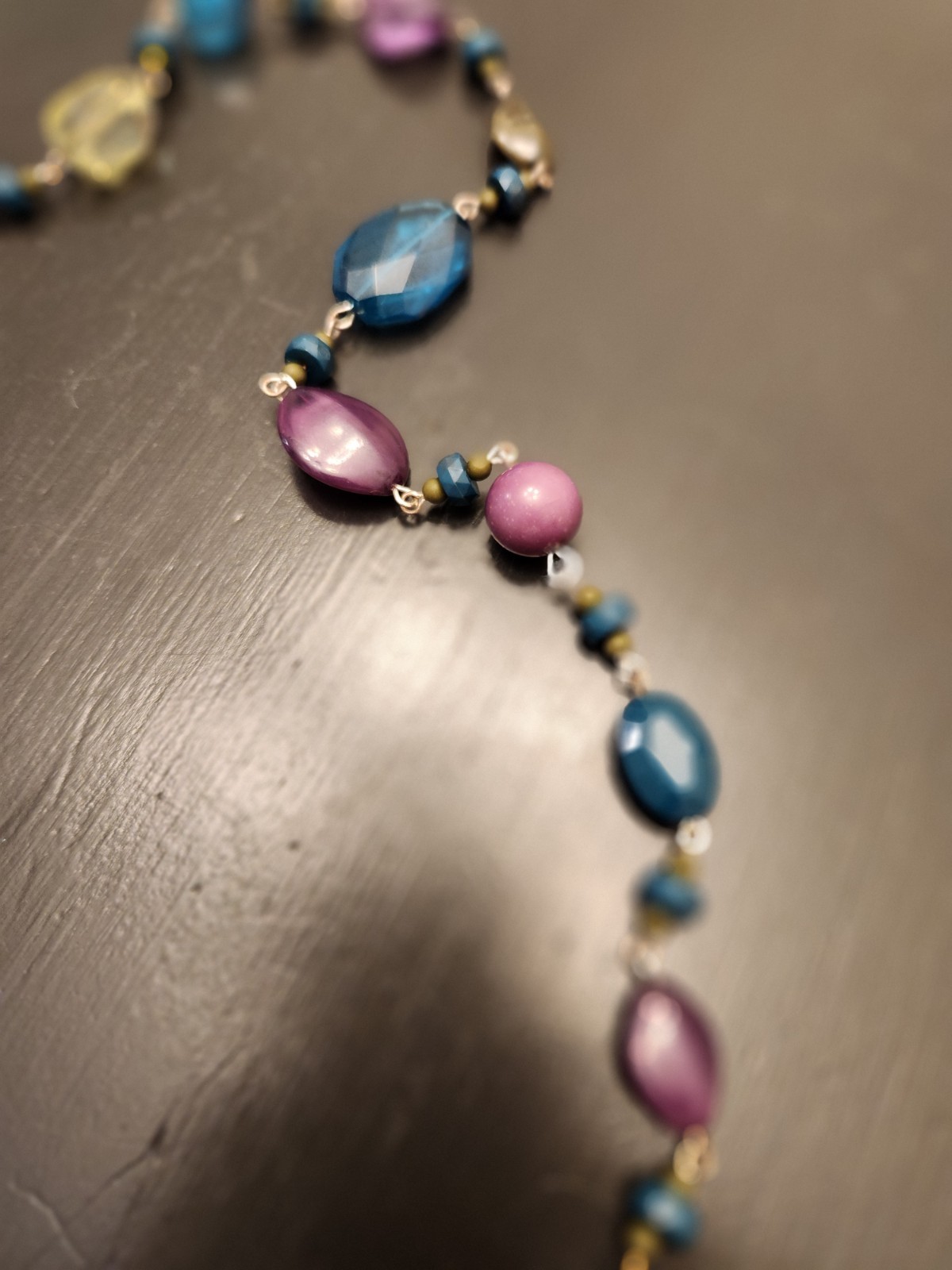 Multicolor Beaded Necklace Beaded Chain Blue Purple Pink Yellow Beads
