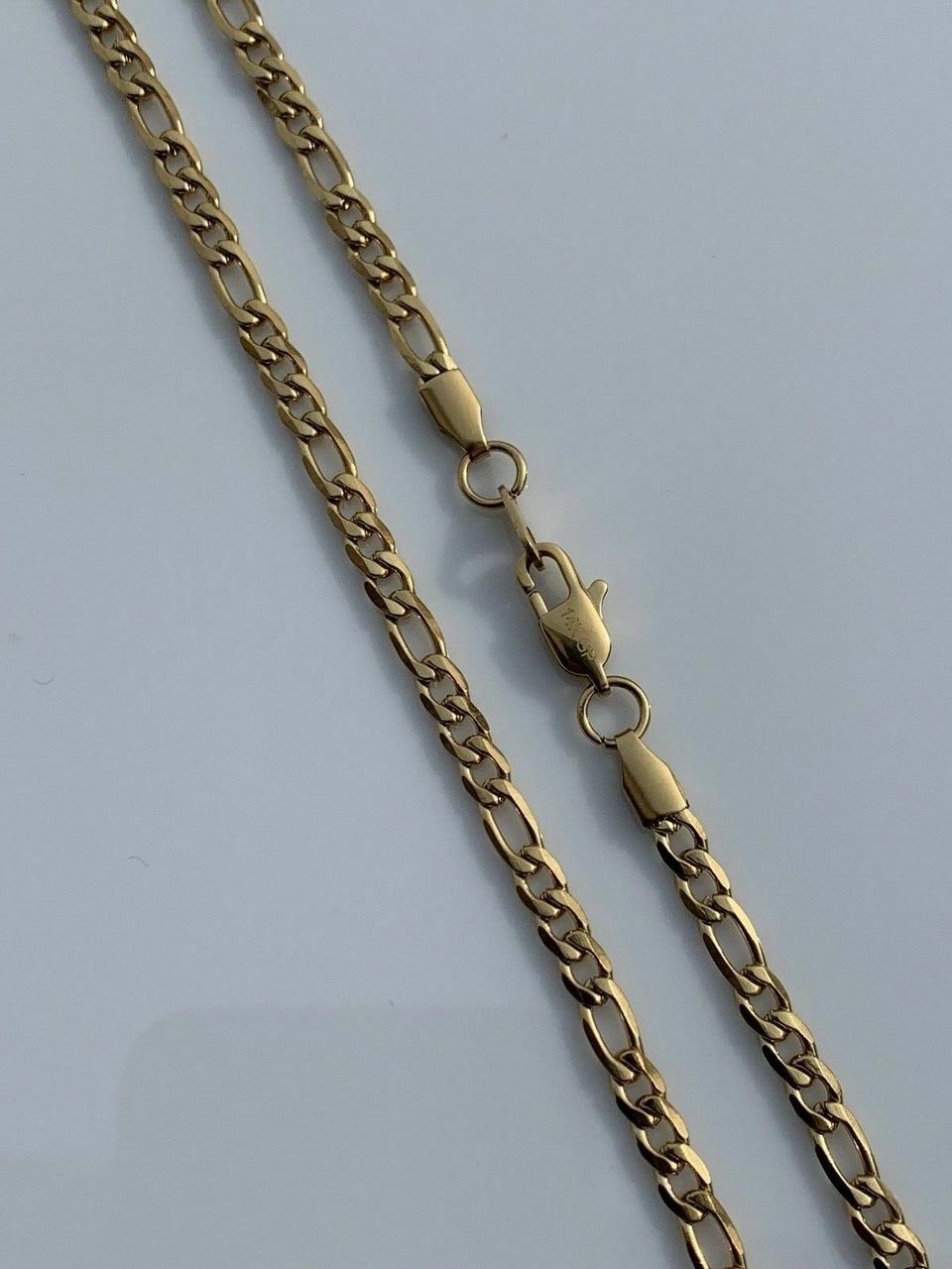 Men’s Gold Figaro Chain 5mm 14k Yellow Gold Over Stainless Steel 18-30″ Lengths